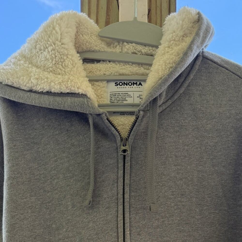 Sonoma Goods For Life NWT Sherpa Lined Full Zip Gray Hoodie Mens L Cozy Casual